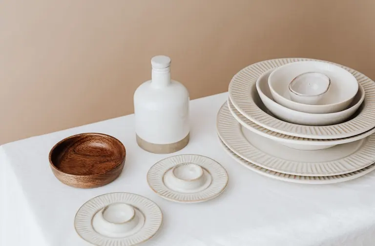 Ceramic plates and bowls on a table