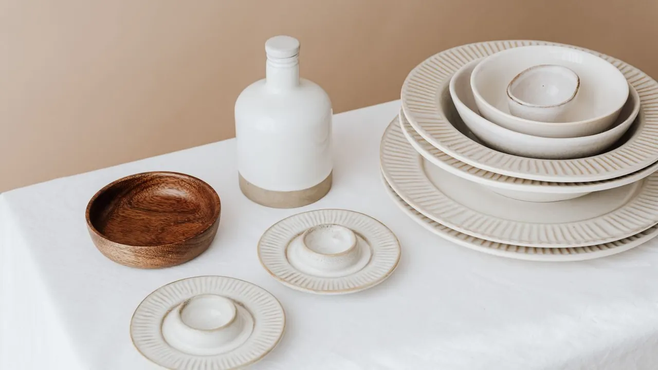 Ceramic plates and bowls on a table