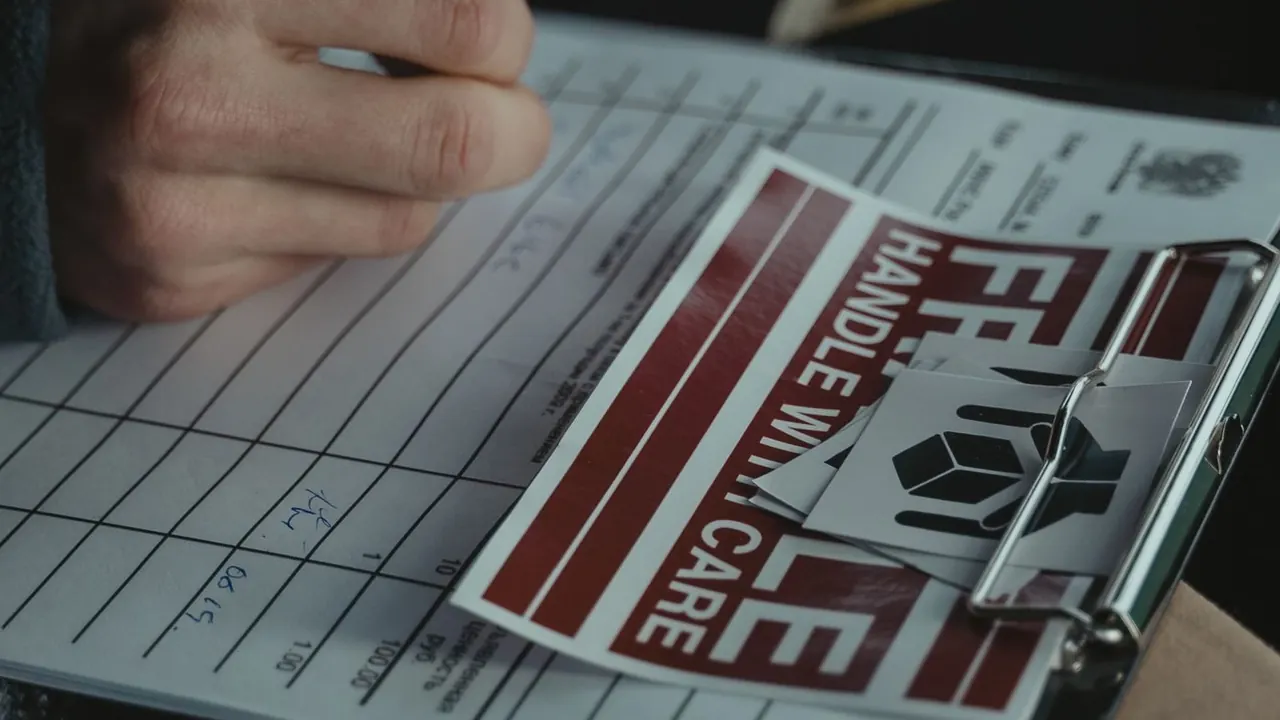 Person writing on a logistics document