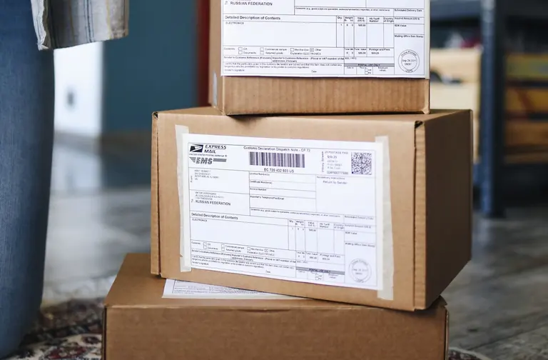 Stacked parcels ready for delivery