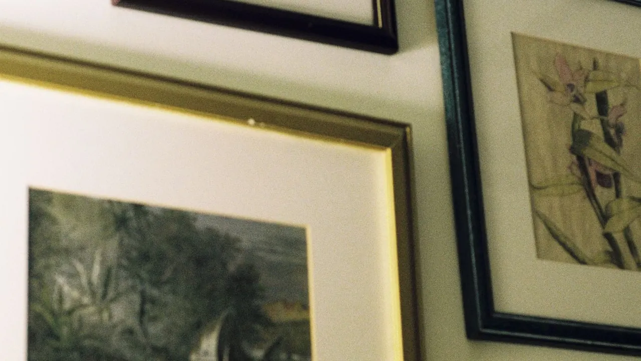 Framed artworks hanging on a wall