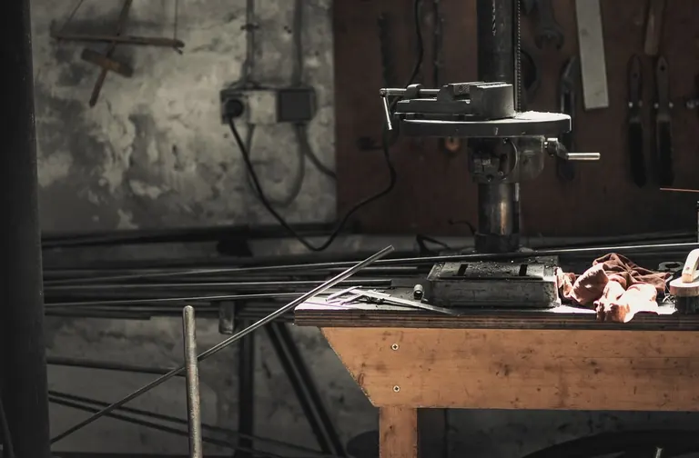 Metalworking machinery and tools in a workshop
