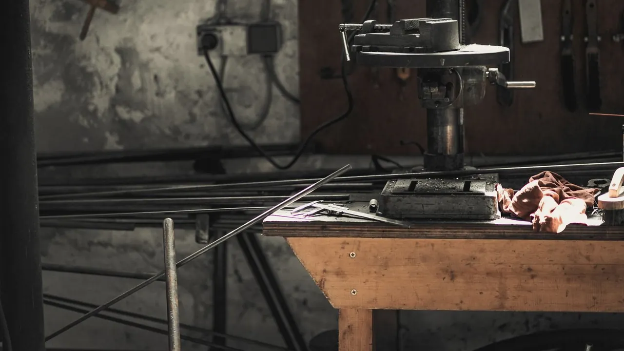 Metalworking machinery and tools in a workshop