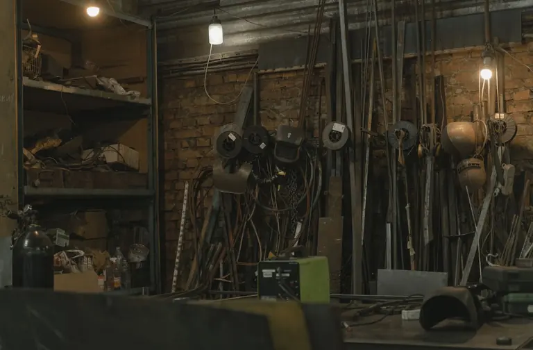 Metal machinery and supplies in a workshop