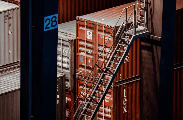 Containers stacked on a cargo ship