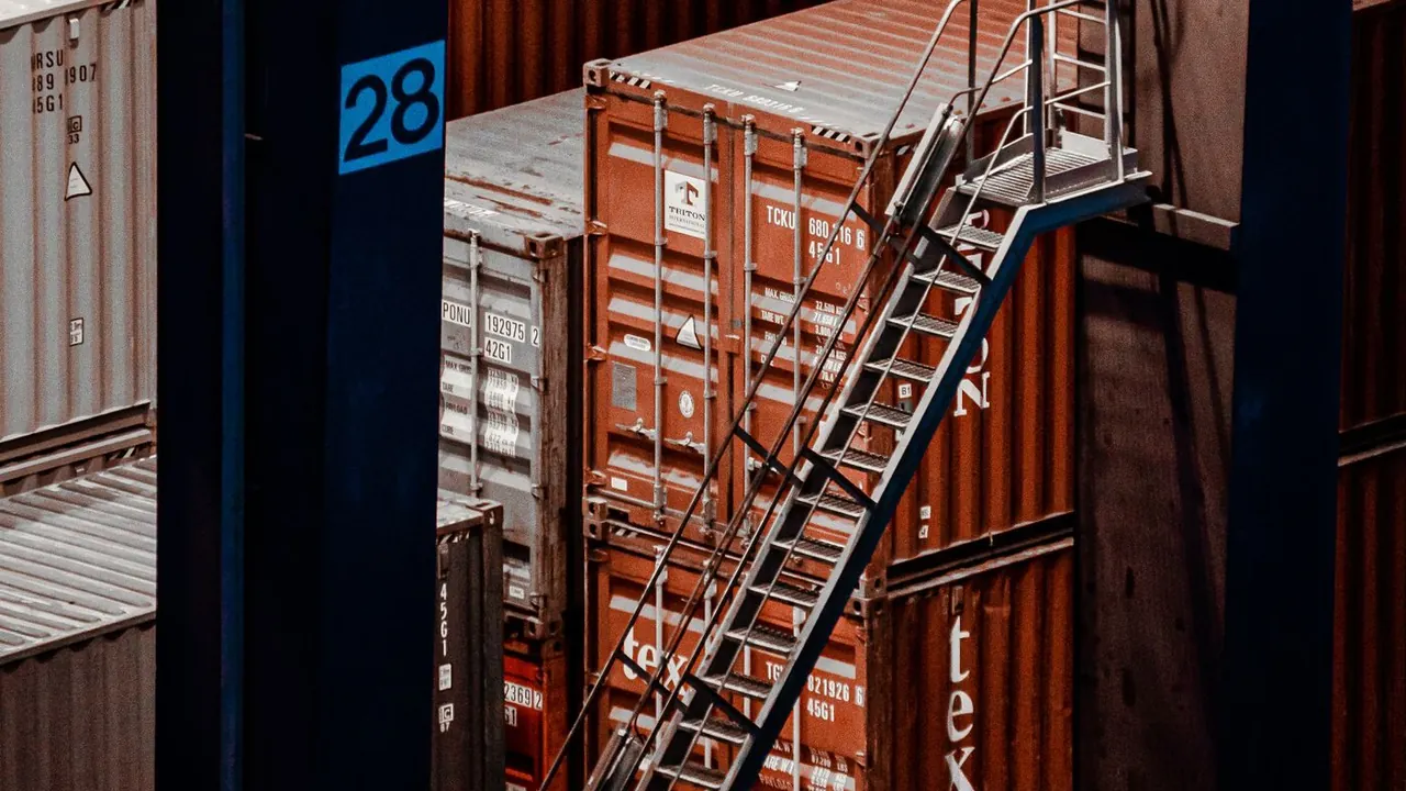 Containers stacked on a cargo ship