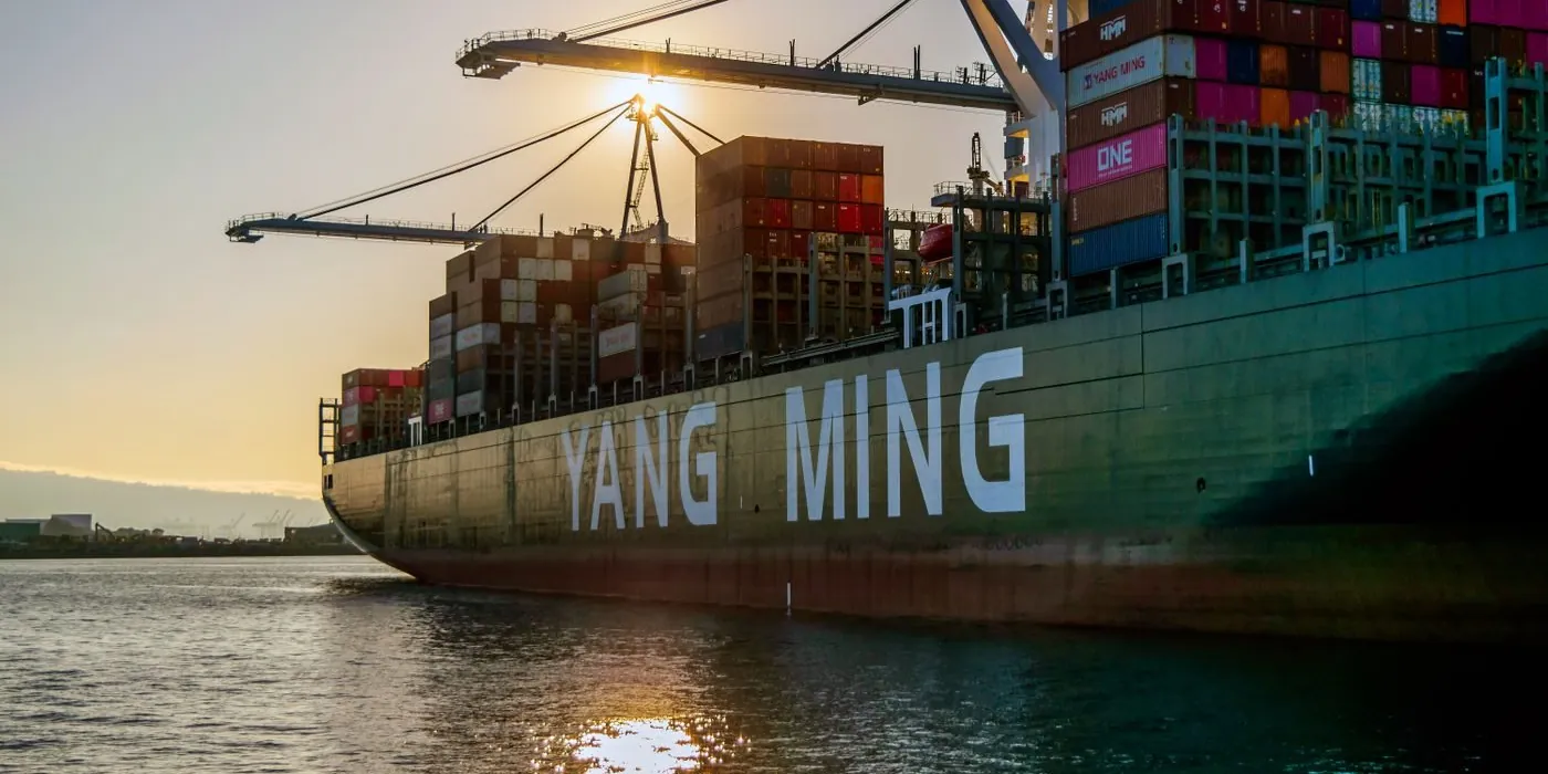 Container ship alongside a port
