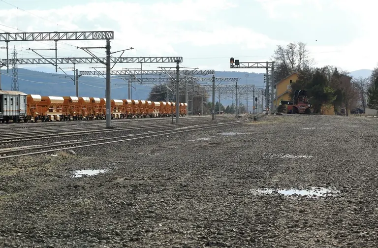 Freight train on an industrial railway track