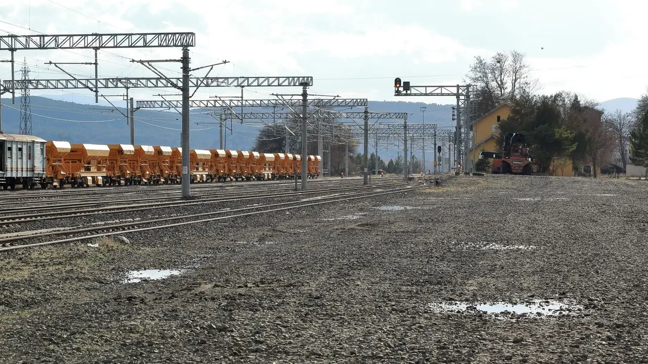 Freight train on an industrial railway track